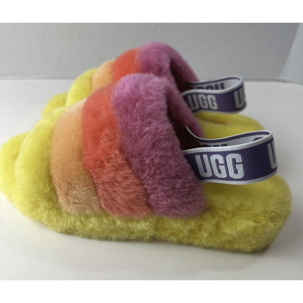 UGG Rainbow Fluff Yeah Slide Sandals Women's Size 8 Slippers New Without Tags - Picture 2 of 13